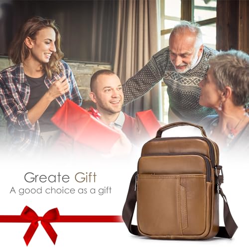 SPAHER Men Leather Handbags Shoulder Bags Messenger Business Crossbody Satchel Sling Waterproof Travel Bag Daily Man Gift with Adjustable Shoulder Strap