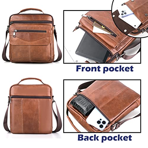 SPAHER Men Leather Handbags Shoulder Bags Messenger Business Crossbody Satchel Sling Waterproof Travel Bag Daily Man Gift with Adjustable Shoulder Strap