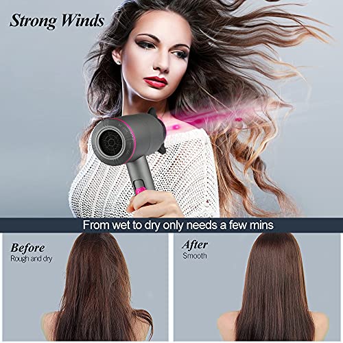 Hair Dryer Professional Ionic Hairdryer with 2 Speed 3 Heat Setting, Cool Shot Button, 1 Diffuser & 2 Concentrator for Women Man