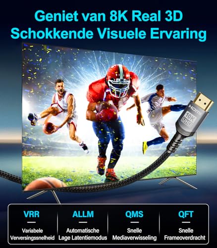 Sniokco 10K 8K HDMI 2.1 Cable 2M, Certified 48Gbps Ultra High Speed HDMI® Cable 0.01ms 4K 240Hz 165Hz 120Hz 8K 60Hz eARC Netflix HDCP 2.3 2.2 DTS:X HDR10+ TV Monitor Projector Roku Sky-Q PS5 X-box