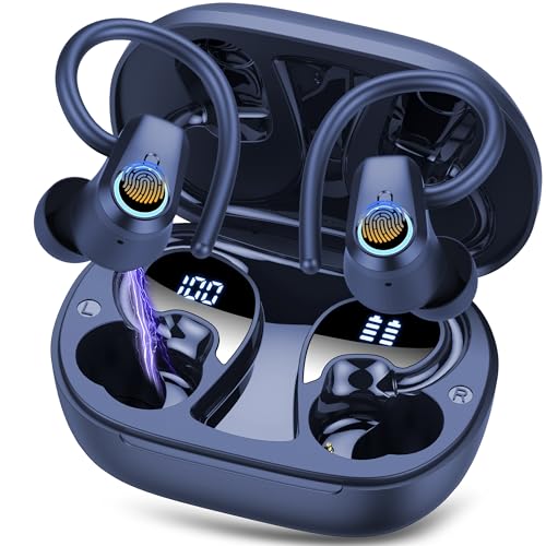 Waterproof Wireless Earbuds Bluetooth 5.3 – 4 ENC Noise Canceling Mics, 50H Battery, Dual LED Display, Sport Earhooks