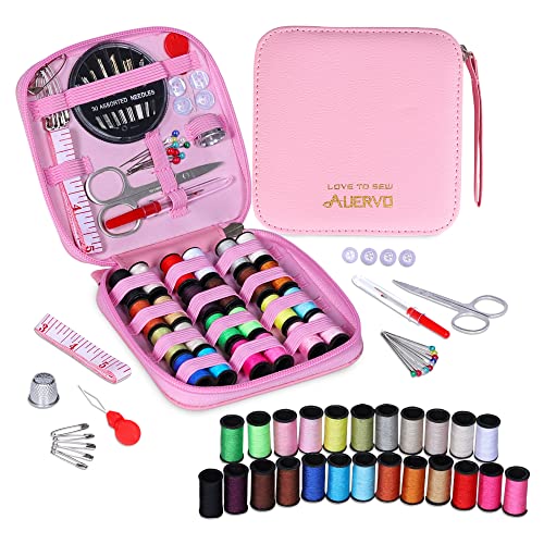 AUERVO Travel Mini Sewing Kit, Over 70 Premium Supplies, Filled with Needles, Scissors, Thimble, Thread, Tape Measure