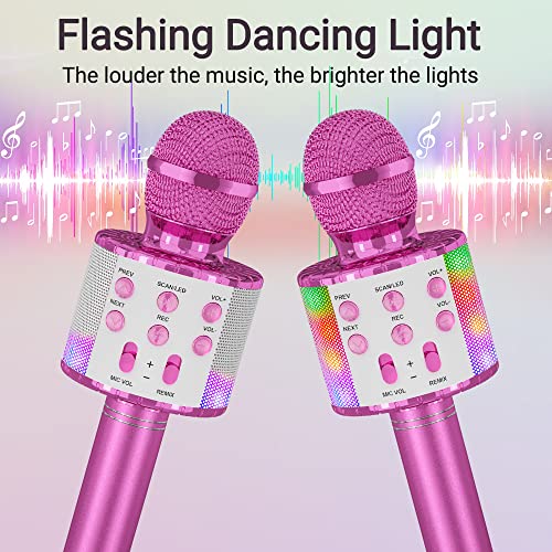 Ankuka Karaoke Wireless Microphone, 4 in 1 Handheld Bluetooth Speaker Machine Dancing LED Lights, Home KTV Player Compatible with Android & iOS Devices