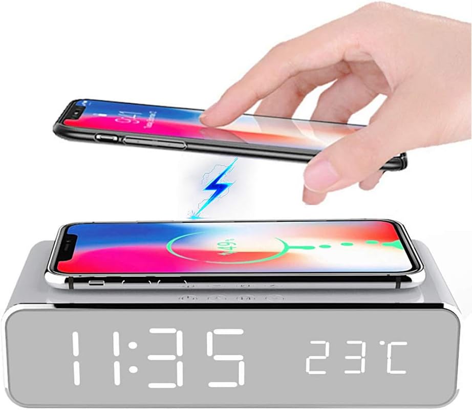 Digital Alarm Clock with Wireless Charging, 2 in 1 LED Bedside Alarm Clocks Wireless Charger with Temperature Display, Super Fast Wireless Charger Station for Teens Adults Kids Heavy Sleepers