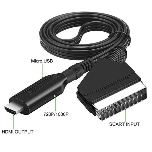 HDMI Converter, Scart to HDMI Cable with 720P/1080P Switch, with 80cm USB Cable,SCART Input to HDMI Output Connector for DVD Player to TV, HDTV Monitor Projector