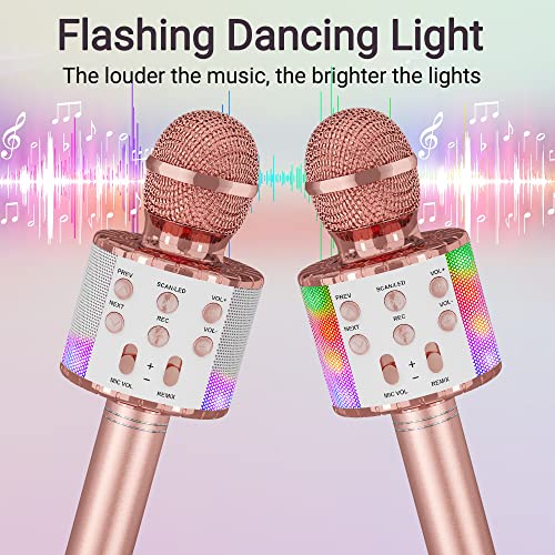 Ankuka Karaoke Wireless Microphone, 4 in 1 Handheld Bluetooth Speaker Machine Dancing LED Lights, Home KTV Player Compatible with Android & iOS Devices