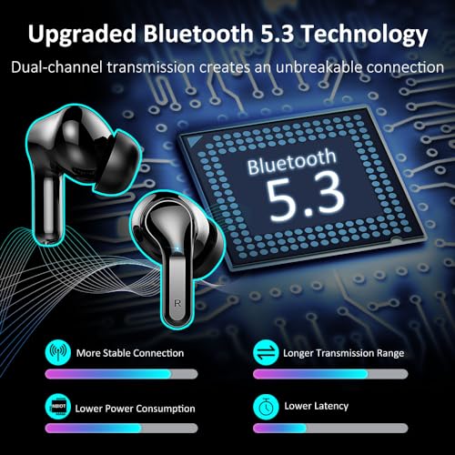 Wireless Earbuds, Bluetooth 5.3 Headphones 2024 .ENC Noise Cancelling Mic Ear buds, 40H Deep Bass Wireless Waterproof Bluetooth Earphones