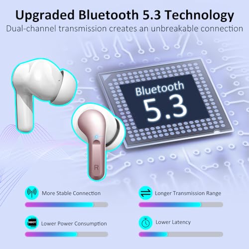 Wireless Earbuds, Bluetooth 5.3 Headphones 2024 .ENC Noise Cancelling Mic Ear buds, 40H Deep Bass Wireless Waterproof Bluetooth Earphones