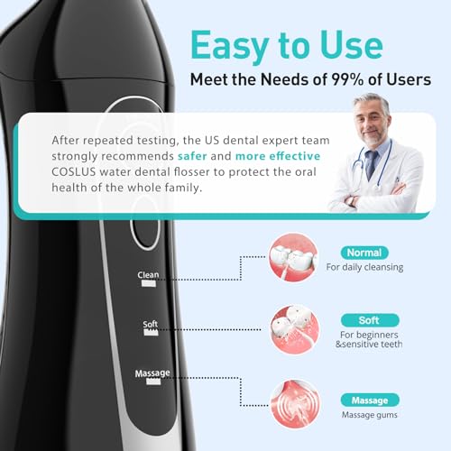 COSLUS Cordless Water Dental Flosser – Portable Rechargeable Oral Irrigator, Waterproof Teeth Cleaner for Braces, Travel & Home