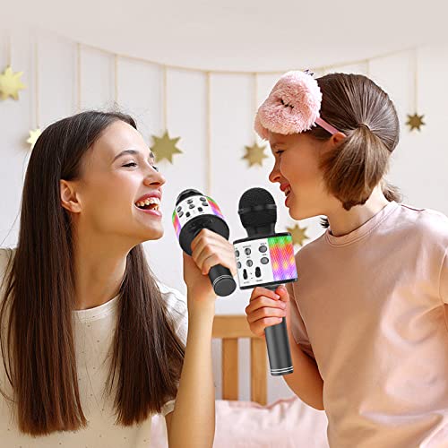 Ankuka Karaoke Wireless Microphone, 4 in 1 Handheld Bluetooth Speaker Machine Dancing LED Lights, Home KTV Player Compatible with Android & iOS Devices