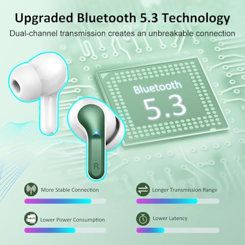 Wireless Earbuds, Bluetooth 5.3 Headphones 2024 .ENC Noise Cancelling Mic Ear buds, 40H Deep Bass Wireless Waterproof Bluetooth Earphones
