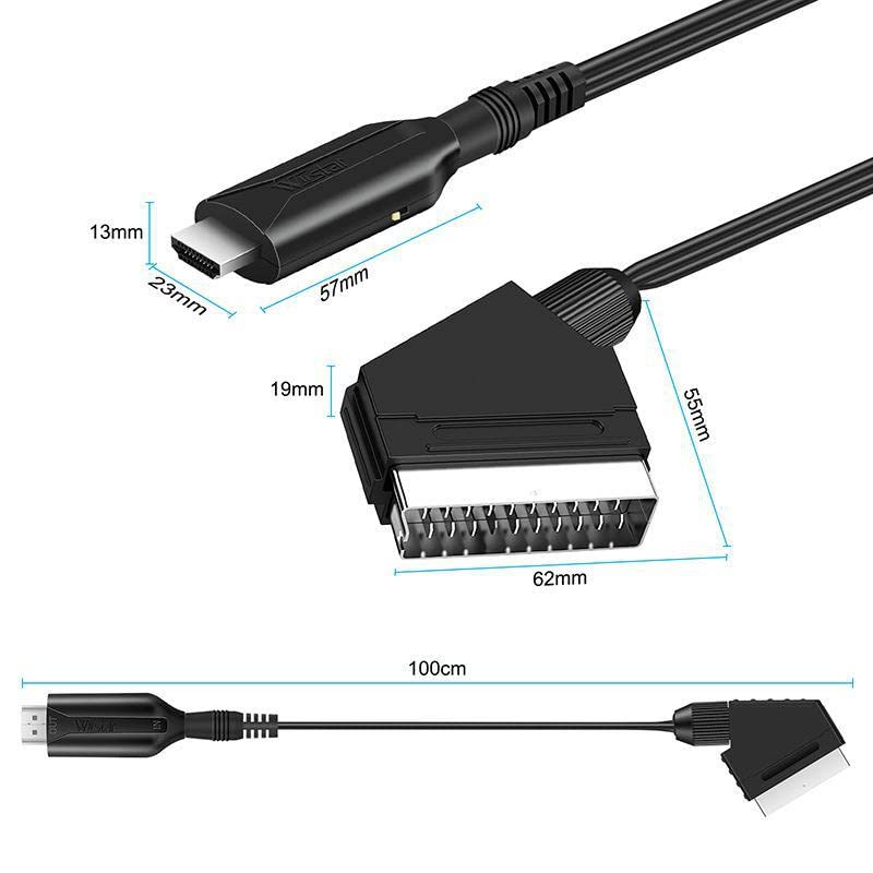 FAYAZ Scart to HDMI Converter, Scart to HDMI Cable with 720P/1080P Switch, with 80cm USB Cable,SCART Input to HDMI Output Connector for DVD Player to TV, HDTV Monitor Projector STB VHS Xbox PS3 Sky
