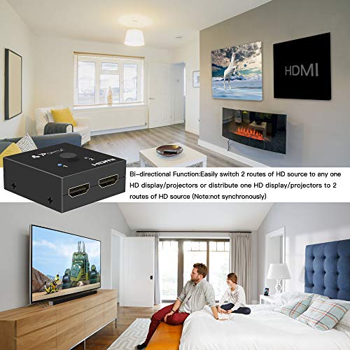 HDMI Switch 4K 60Hz, PORTTA Bi-Directional HDMI Splitter 1 in 2 out, HDMI 2.0 Switcher 2 in 1 out hub support HDR HDCP2.3 3D Compatible with Blu-ray XBox PS4 PS5 fire stick HDTV Monitor -Black