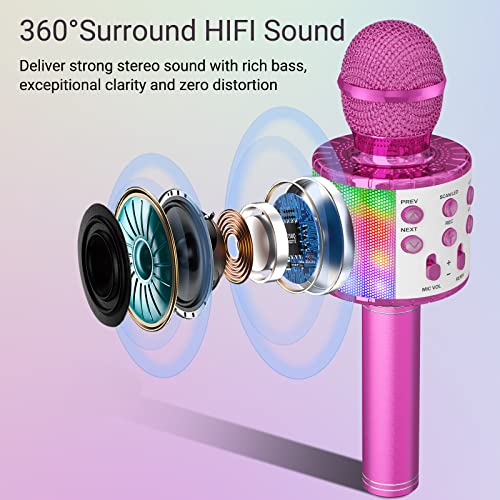 Ankuka Karaoke Wireless Microphone, 4 in 1 Handheld Bluetooth Speaker Machine Dancing LED Lights, Home KTV Player Compatible with Android & iOS Devices