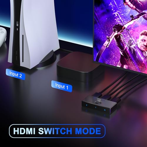 HDMI Switch 4K 60Hz, PORTTA Bi-Directional HDMI Splitter 1 in 2 out, HDMI 2.0 Switcher 2 in 1 out hub support HDR HDCP2.3 3D Compatible with Blu-ray XBox PS4 PS5 fire stick HDTV Monitor -Black