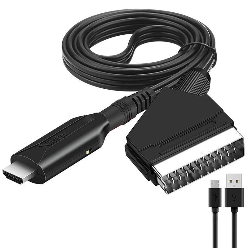 FAYAZ Scart to HDMI Converter, Scart to HDMI Cable with 720P/1080P Switch, with 80cm USB Cable,SCART Input to HDMI Output Connector for DVD Player to TV, HDTV Monitor Projector STB VHS Xbox PS3 Sky
