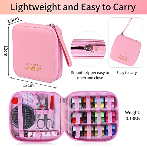 AUERVO Travel Mini Sewing Kit, Over 70 Premium Supplies, Filled with Needles, Scissors, Thimble, Thread, Tape Measure