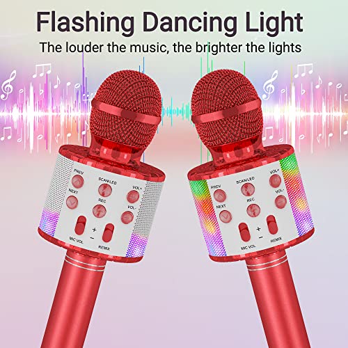Ankuka Karaoke Wireless Microphone, 4 in 1 Handheld Bluetooth Speaker Machine Dancing LED Lights, Home KTV Player Compatible with Android & iOS Devices
