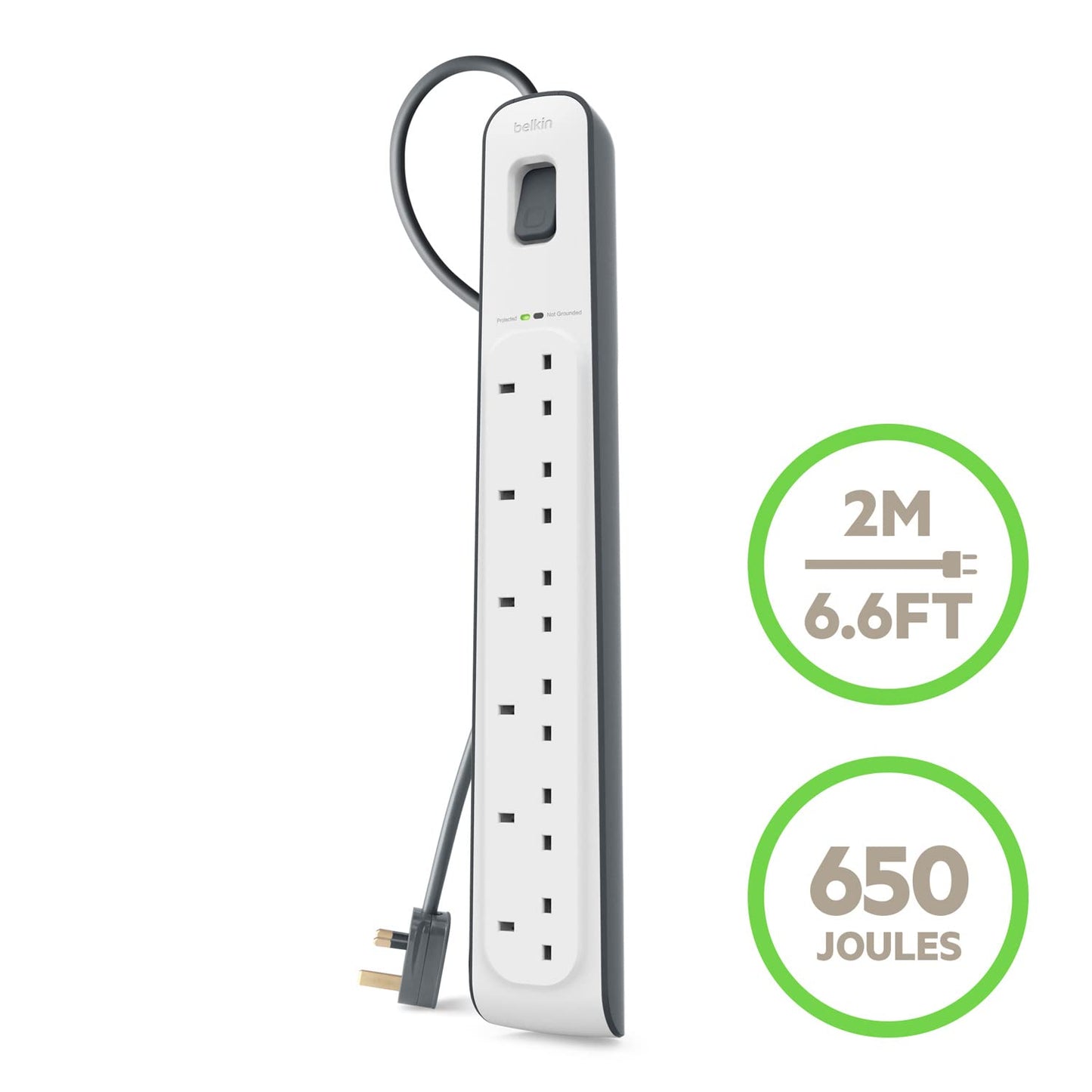 Belkin Surge Protected Extension Lead – 8 Sockets + 2 USB Ports (2.4A), 2m Cable