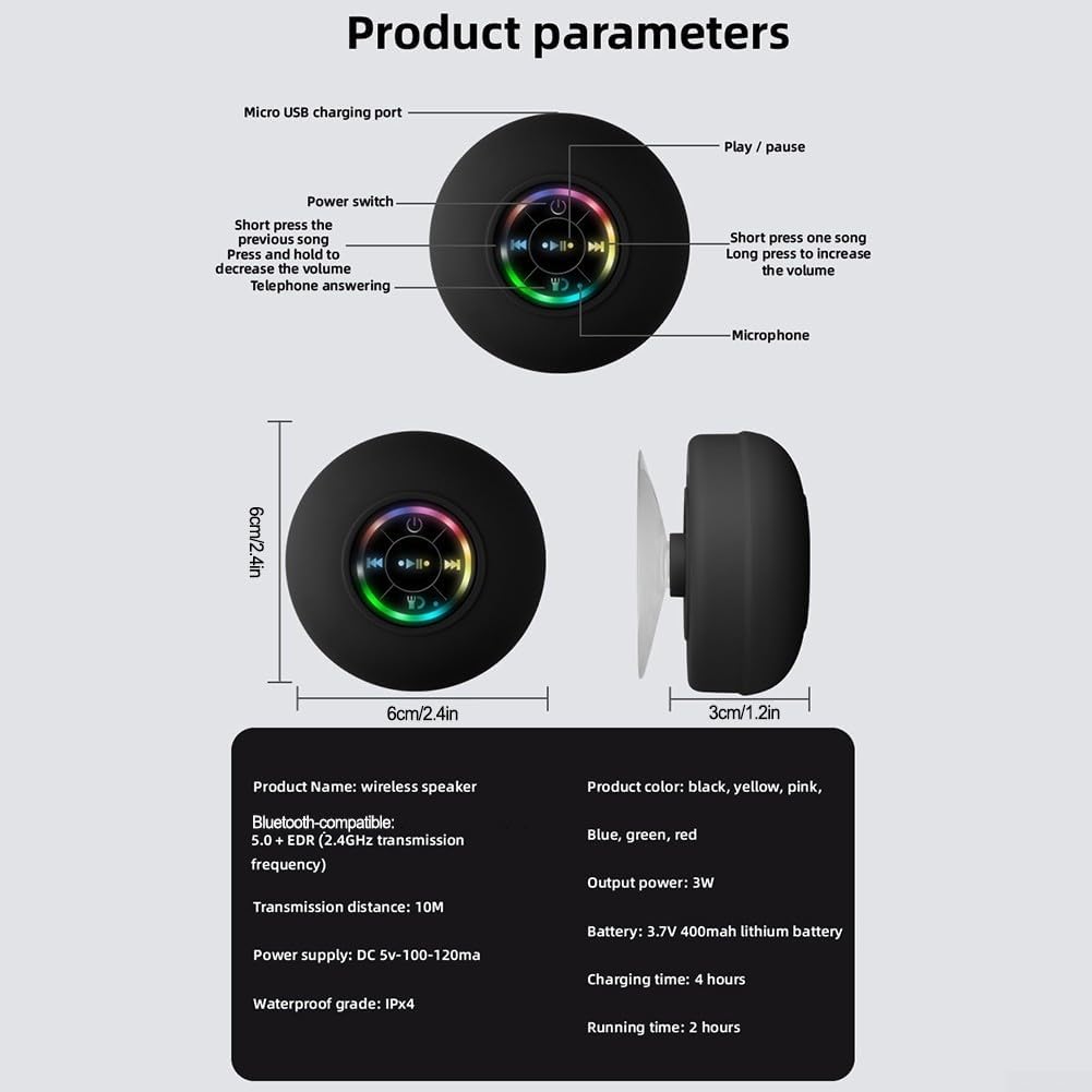 Suction Cup Speaker, Waterproof and Splash proof, HD Sound, Easy Pairing