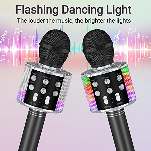 Ankuka Karaoke Wireless Microphone, 4 in 1 Handheld Bluetooth Speaker Machine Dancing LED Lights, Home KTV Player Compatible with Android & iOS Devices