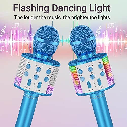 Ankuka Karaoke Wireless Microphone, 4 in 1 Handheld Bluetooth Speaker Machine Dancing LED Lights, Home KTV Player Compatible with Android & iOS Devices