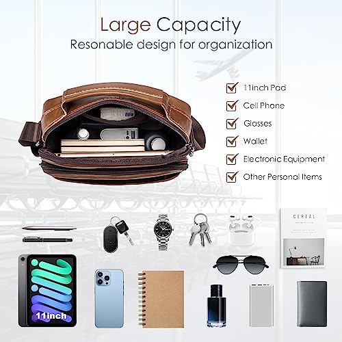 SPAHER Men Leather Handbags Shoulder Bags Messenger Business Crossbody Satchel Sling Waterproof Travel Bag Daily Man Gift with Adjustable Shoulder Strap
