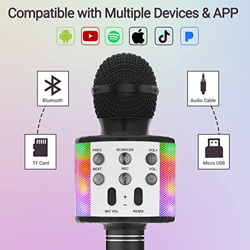 Ankuka Karaoke Wireless Microphone, 4 in 1 Handheld Bluetooth Speaker Machine Dancing LED Lights, Home KTV Player Compatible with Android & iOS Devices