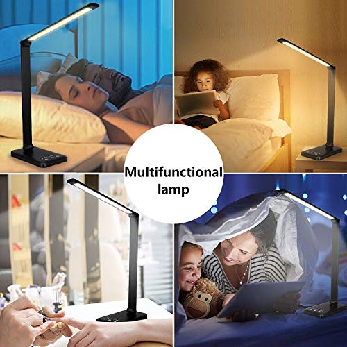 SLATOR Desk lamp,Eye-caring Aluminium Dimmable Bedside lamp with USB Charging Port, 5 Light Modes x 10 Brightness Levels,Touch Control, for Home,Office,Bedroom