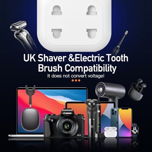 Double Shaver Plug Adaptor UK, 2 Way Plug Adapter for Bathroom Electric Razor and Electric Toothbrush etc, 2 Pin to 3 Pin Plug Adapter