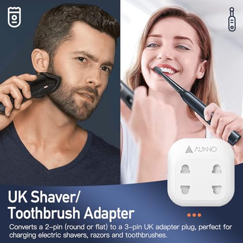 Double Shaver Plug Adaptor UK, 2 Way Plug Adapter for Bathroom Electric Razor and Electric Toothbrush etc, 2 Pin to 3 Pin Plug Adapter