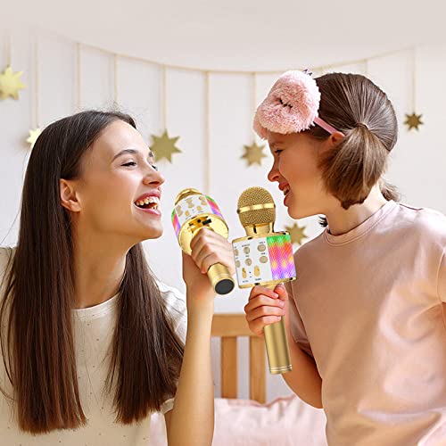 Ankuka Karaoke Wireless Microphone, 4 in 1 Handheld Bluetooth Speaker Machine Dancing LED Lights, Home KTV Player Compatible with Android & iOS Devices