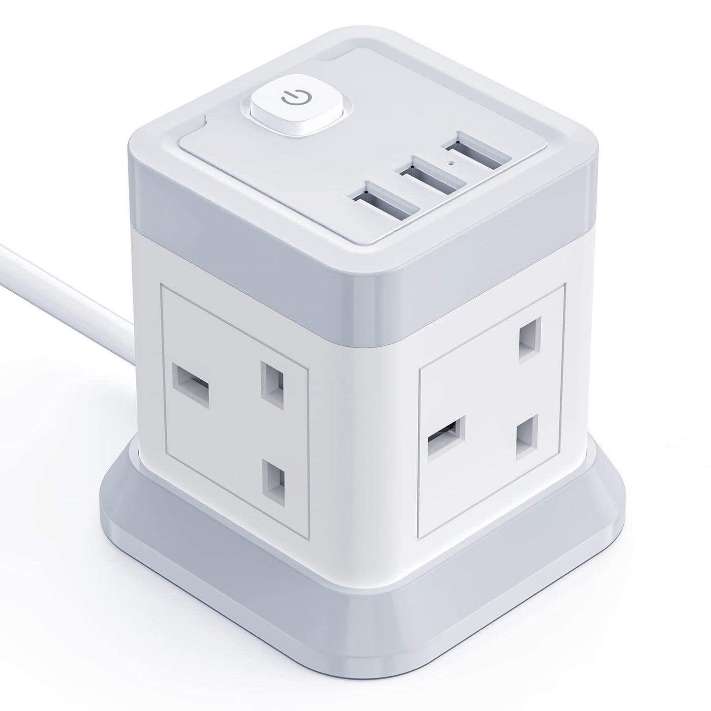 Cube Extension Lead with USB Slots, BEVA 4 Way Multi Plug Power Strip with 3 USB Ports, Desktop Power Extension Socket with 1.5M Extension Cords for Home Dorm Office