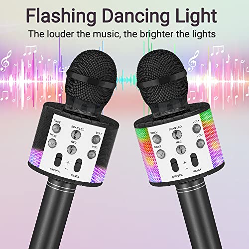 Ankuka Karaoke Wireless Microphone, 4 in 1 Handheld Bluetooth Speaker Machine Dancing LED Lights, Home KTV Player Compatible with Android & iOS Devices