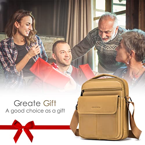 SPAHER Men Leather Handbags Shoulder Bags Messenger Business Crossbody Satchel Sling Waterproof Travel Bag Daily Man Gift with Adjustable Shoulder Strap