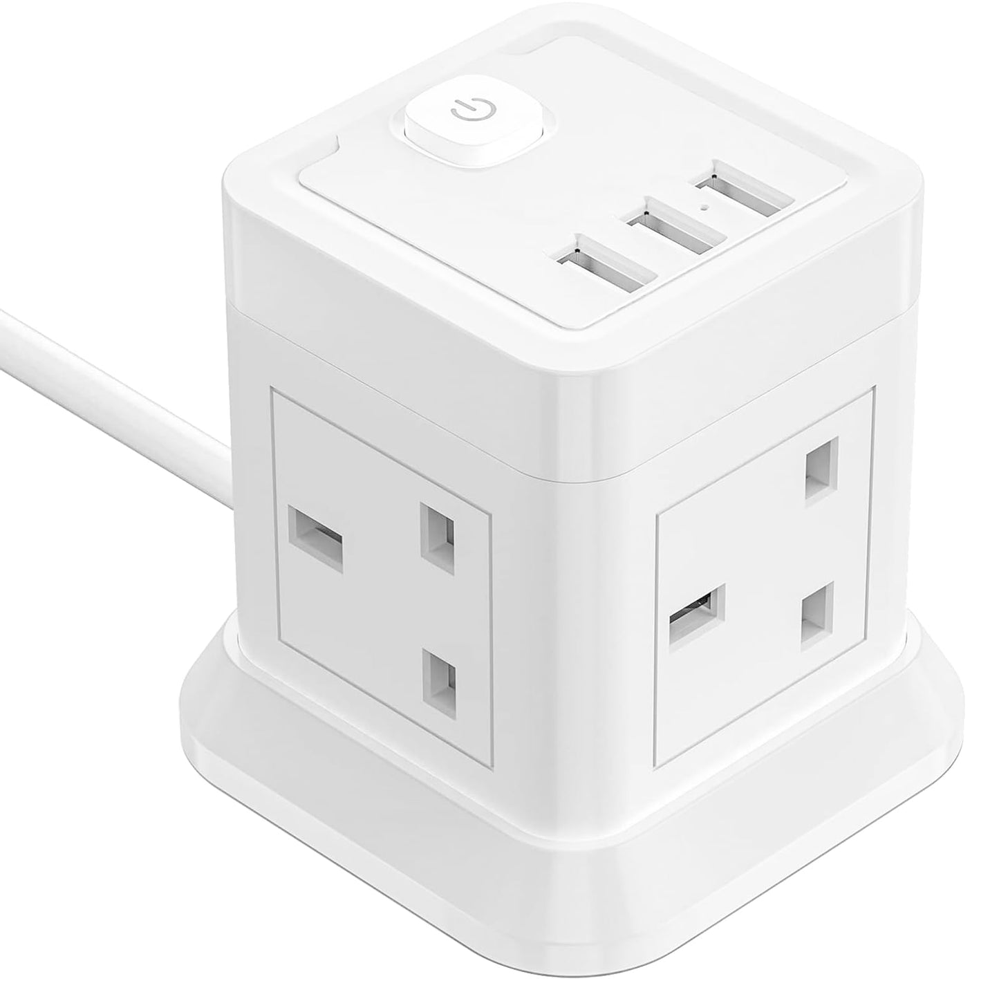 Cube Extension Lead with USB Slots, BEVA 4 Way Multi Plug Power Strip with 3 USB Ports, Desktop Power Extension Socket with 1.5M Extension Cords for Home Dorm Office