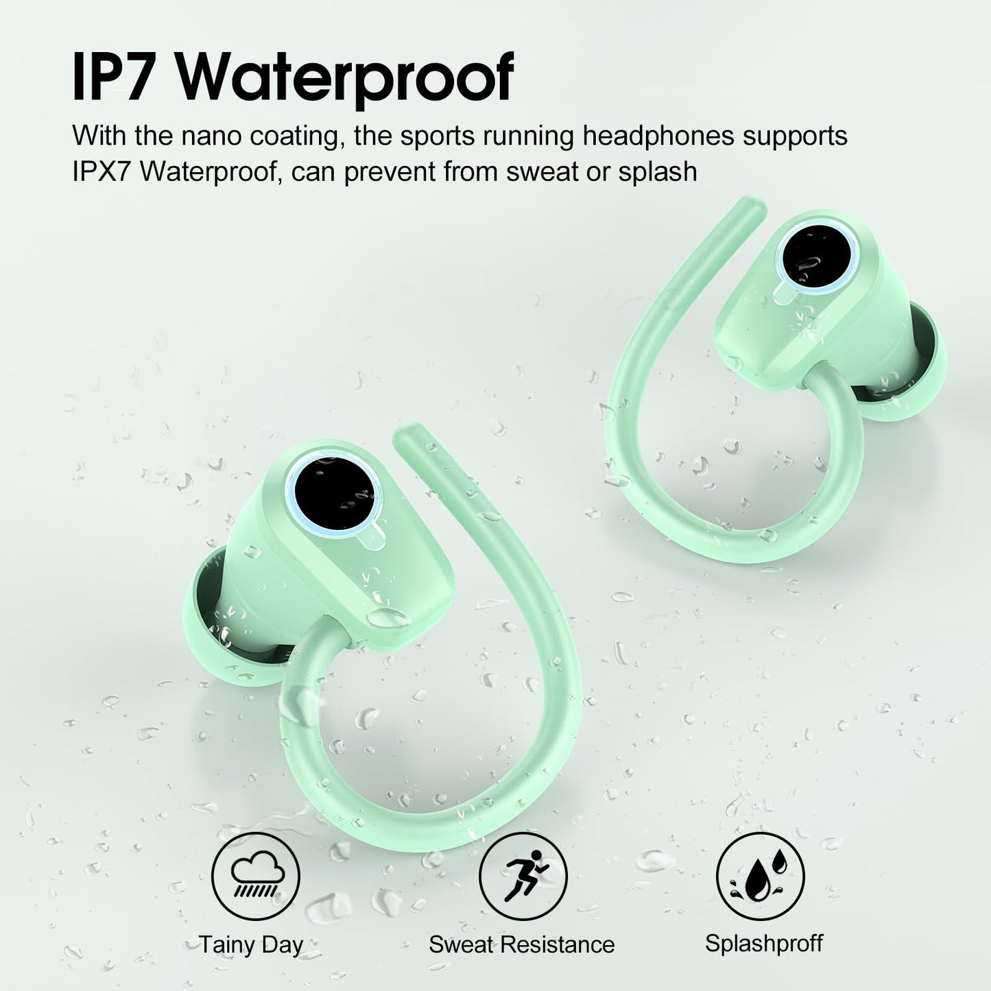 Wireless Earbuds, 2023 Earphones Bluetooth 5.3 Headphones Wireless, Earbuds with Earhooks,Waterproof Stereo Headphones Sport, Dual LED Display, Black