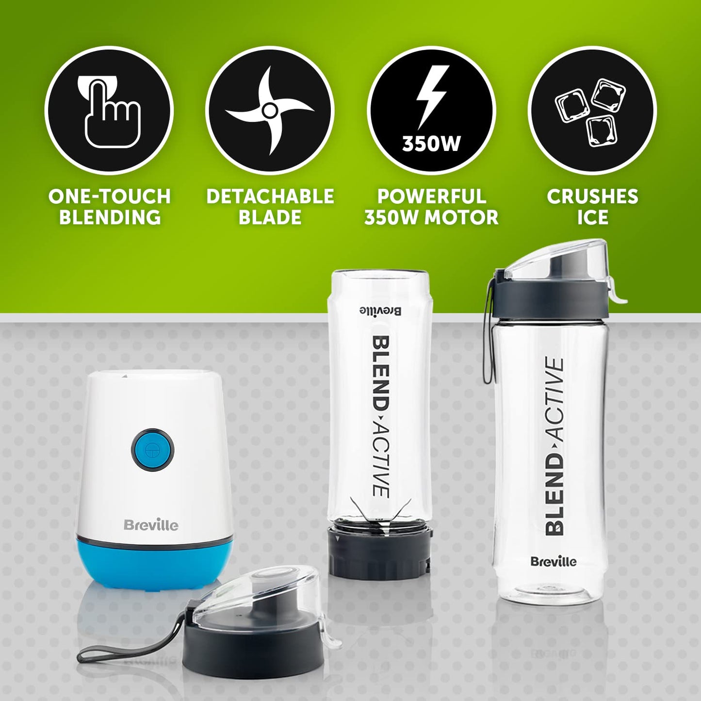 Breville Blend Active Personal Blender & Smoothie Maker | 350W | 2 Portable Blend Active Bottles (600ml) |Leak Proof Lids White & Green