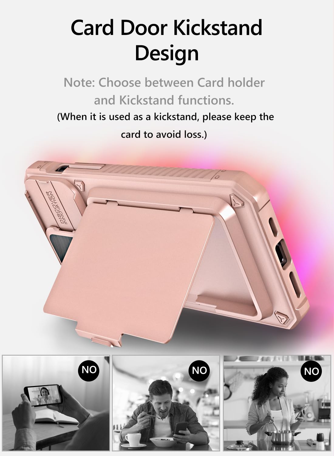 Vihibii for iPhone 15 Pro Max Case with Card Holder & Slide Camera Cover & Kickstand, Military Grade Drop Protection, Rugged Hard Back & Silicone Edge Wallet Phone Case