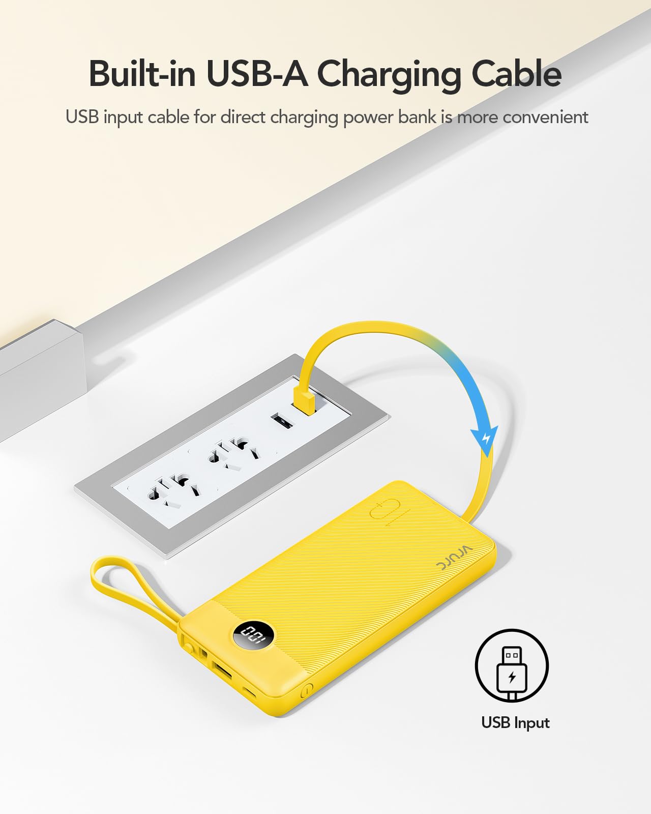 Power Bank With Built in Cables VRURC 10000mAh ,USB C Battery Pack Portable Charger with 5 Outputs 2 Inputs Powerbank LED Display compatible with iPhone 14 13 12 Samsung S21 S20 Xiaomi iPad