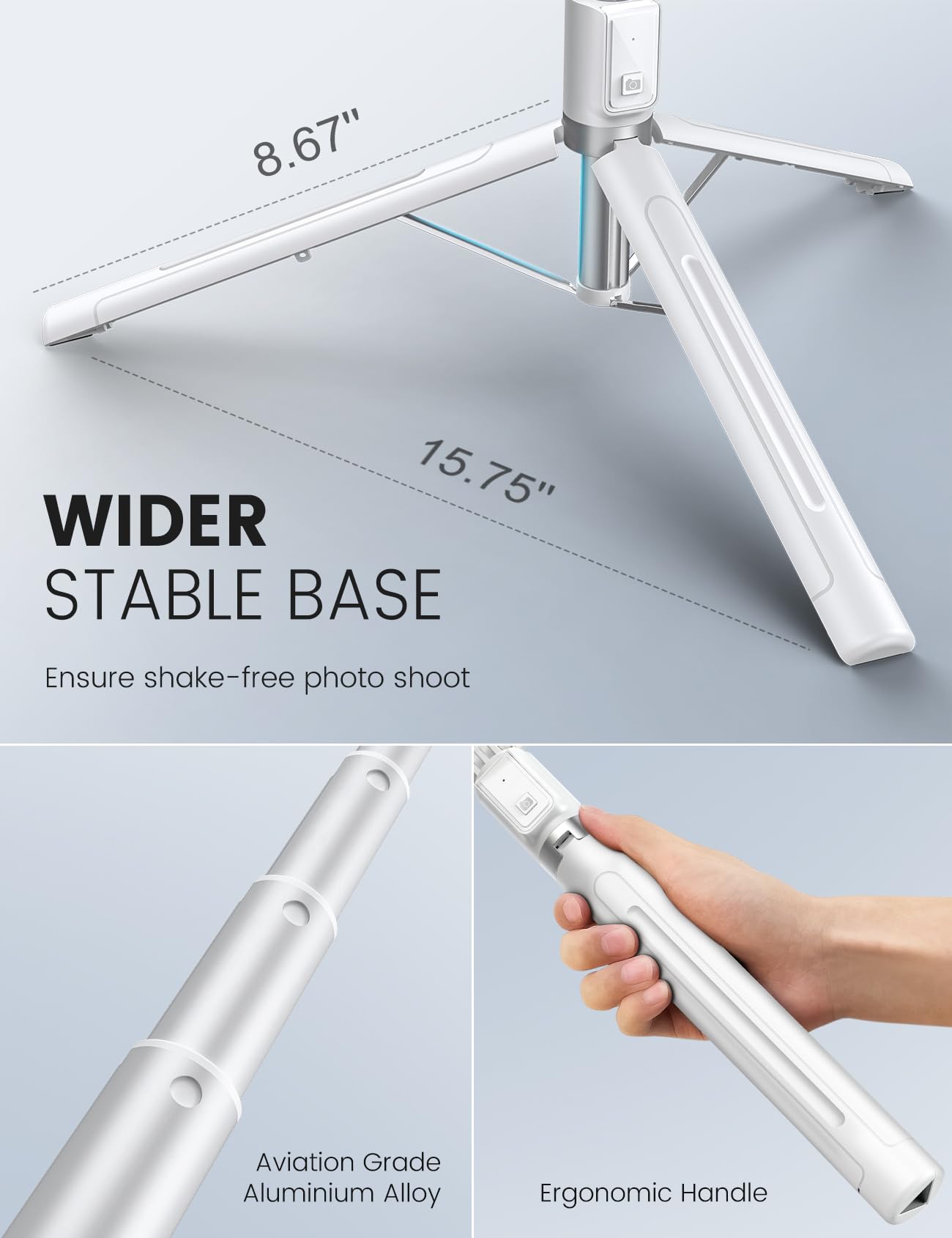 ANXRE Selfie Stick with Reinforced Tripod – 50” Extra Long Adjustable Phone Tripod with Detachable Wireless Remote, Compatible with iPhone & Samsung Smartphones