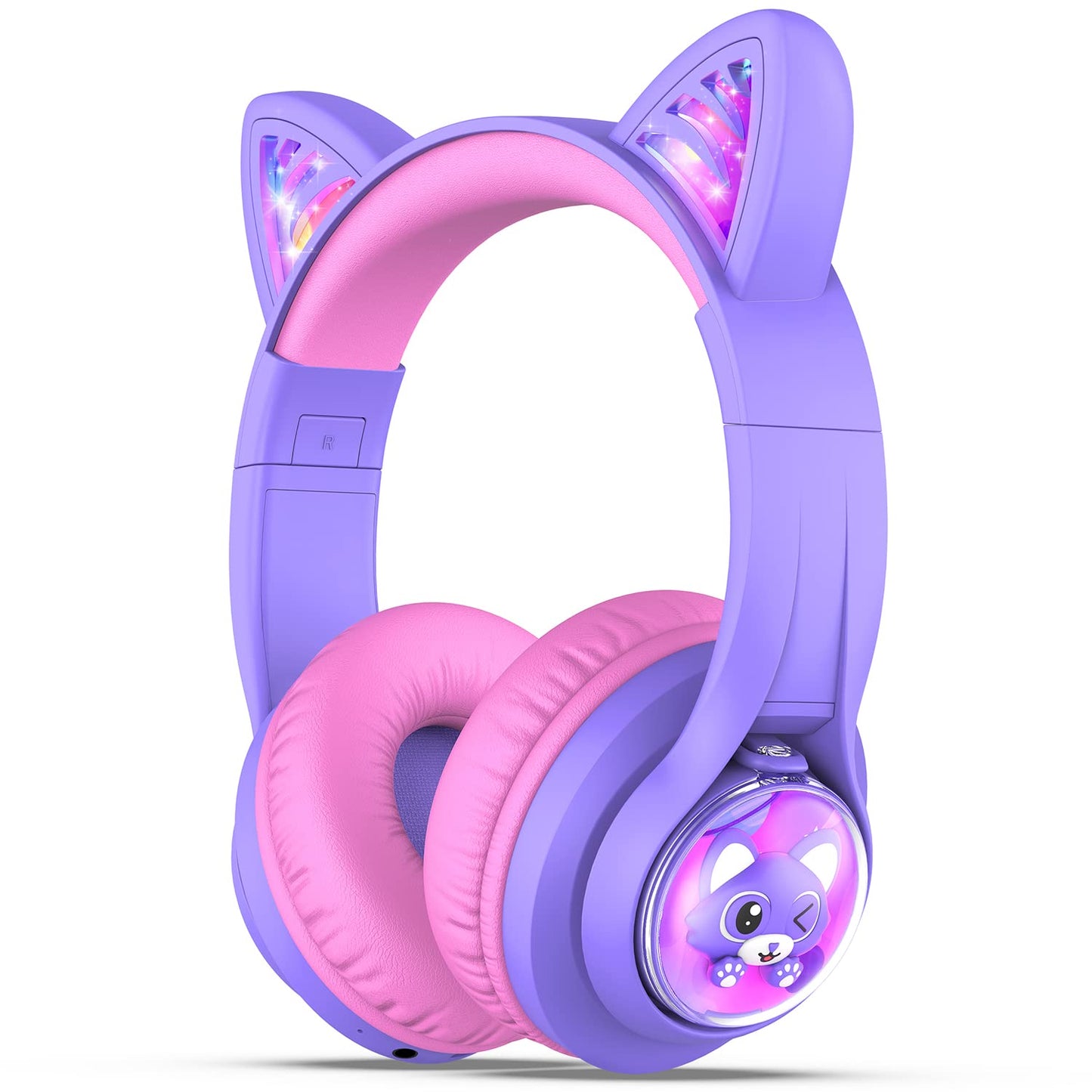 iClever Bluetooth Kids Headphones,Cat Ear LED Light Up Kids Wireless Headphones, 50H Playtime Volume Limiting Children Headphones with Microphone Over Ear for School/Tablet/PC