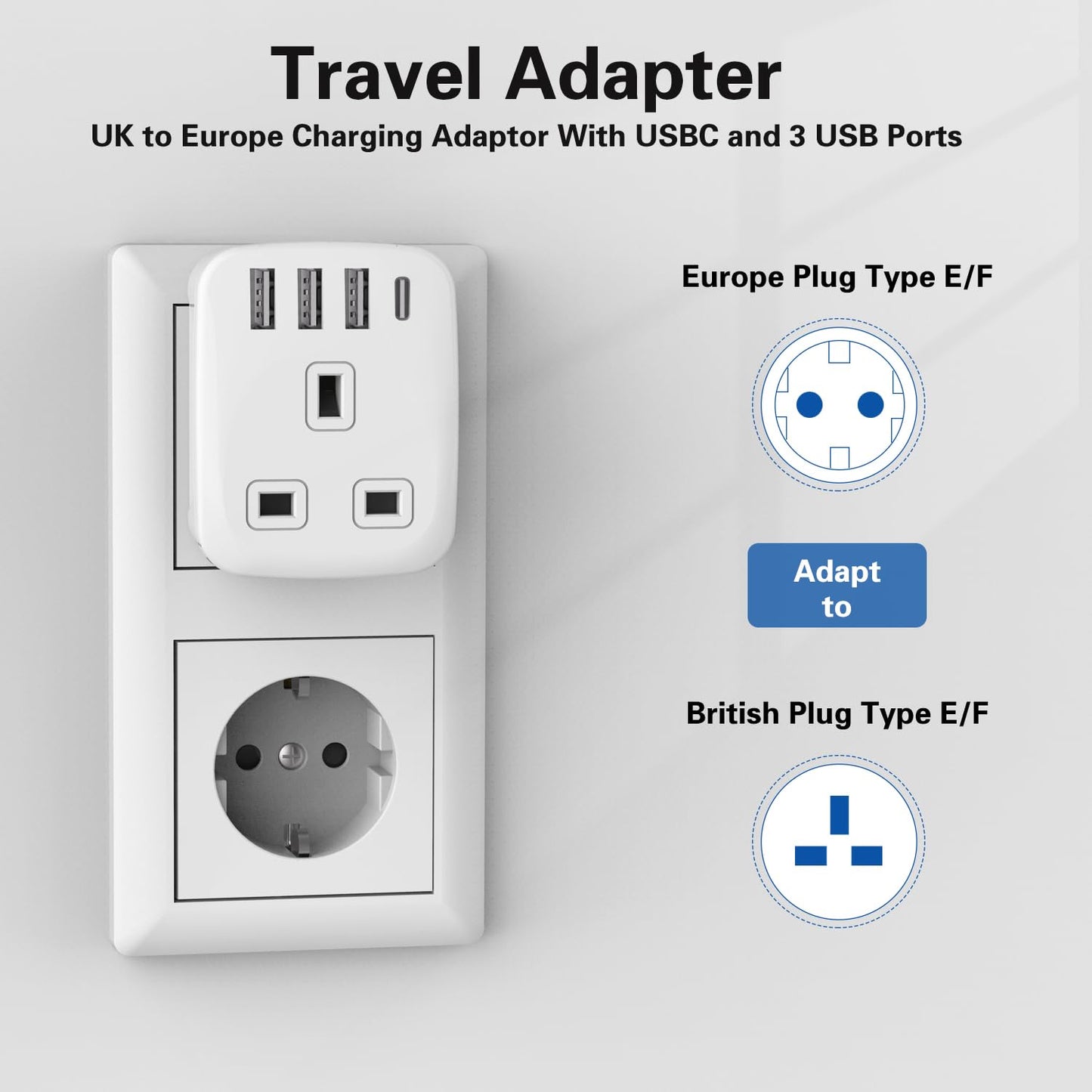 Amoi UK to South Africa Plug Adapter,Grounded Type M South Africa Plug Adapter, with 4 USB Ports 17W USB C Fast Travel Charger, Africa,Namibia, Swaziland, Lesotho, Bhutan,Botswana(Type M)