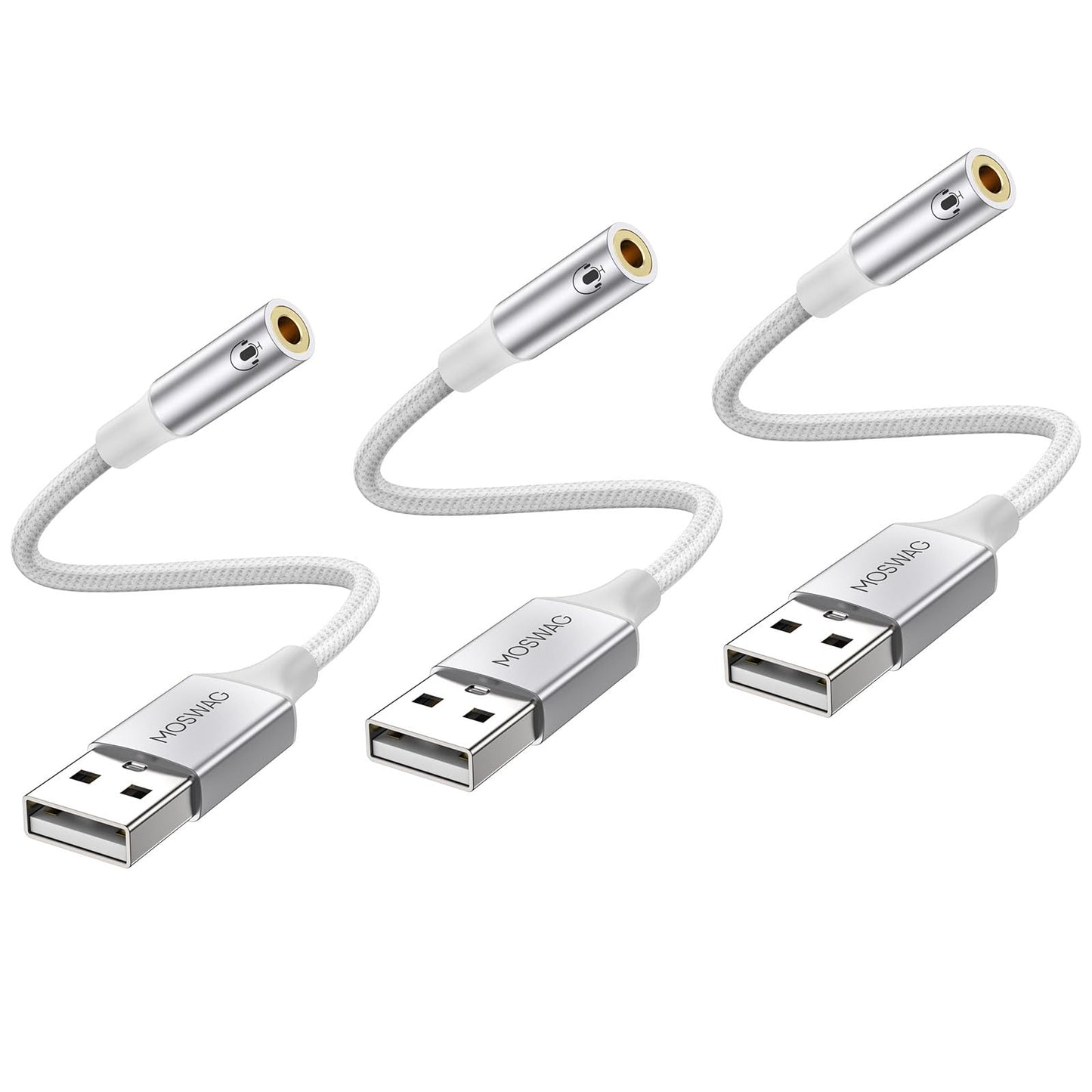 MOSWAG USB to 3.5mm Jack Audio Adapter,External Sound Card USB-with 3.5mm Aux Stereo Converter Compatible with Headset,PC,Laptop,Linux,Desktops