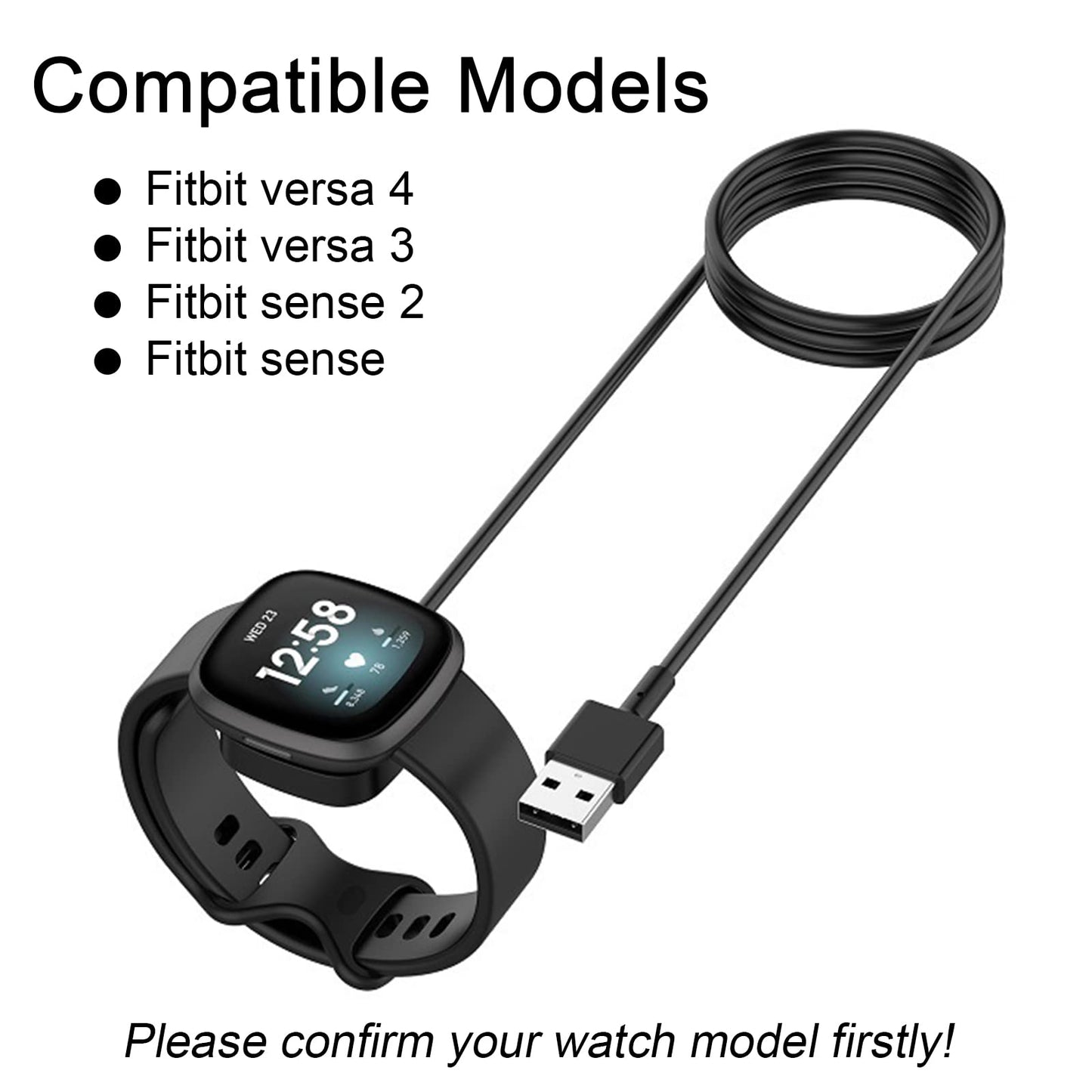 adspow Charger Compatible with Fitbit Versa 3 / Versa 4 / Sense/Sense 2,Replacement Charging Charger Cable compatible with Fitbit Versa 4 / Fitbit Sense 2 Smartwatch (1M)