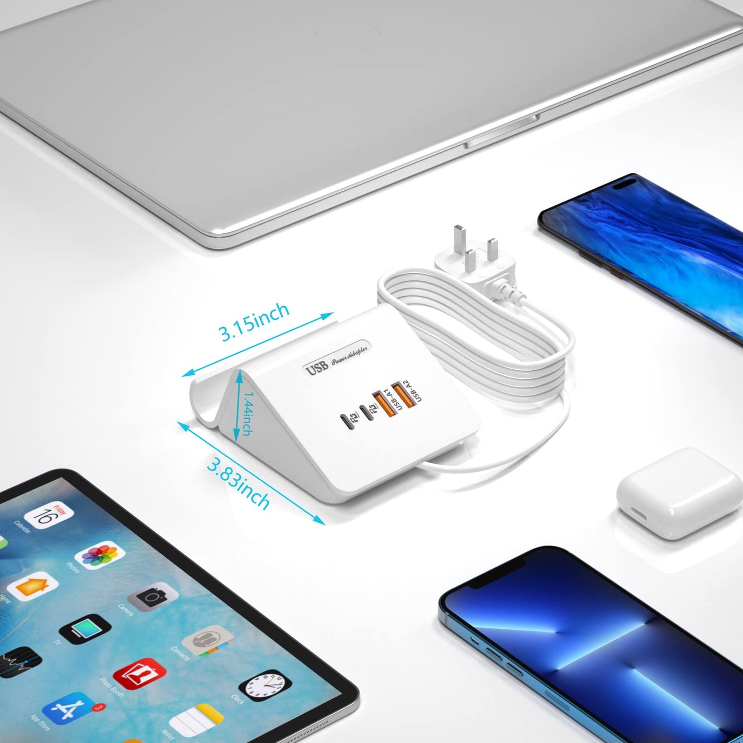 Qurzou USB Charging Station 25W USB Fast Charger Plug,Multi USB Wall Charger for iPhone 15/14/13/12,Samsung Galaxy S23/S22/S21,Android etc