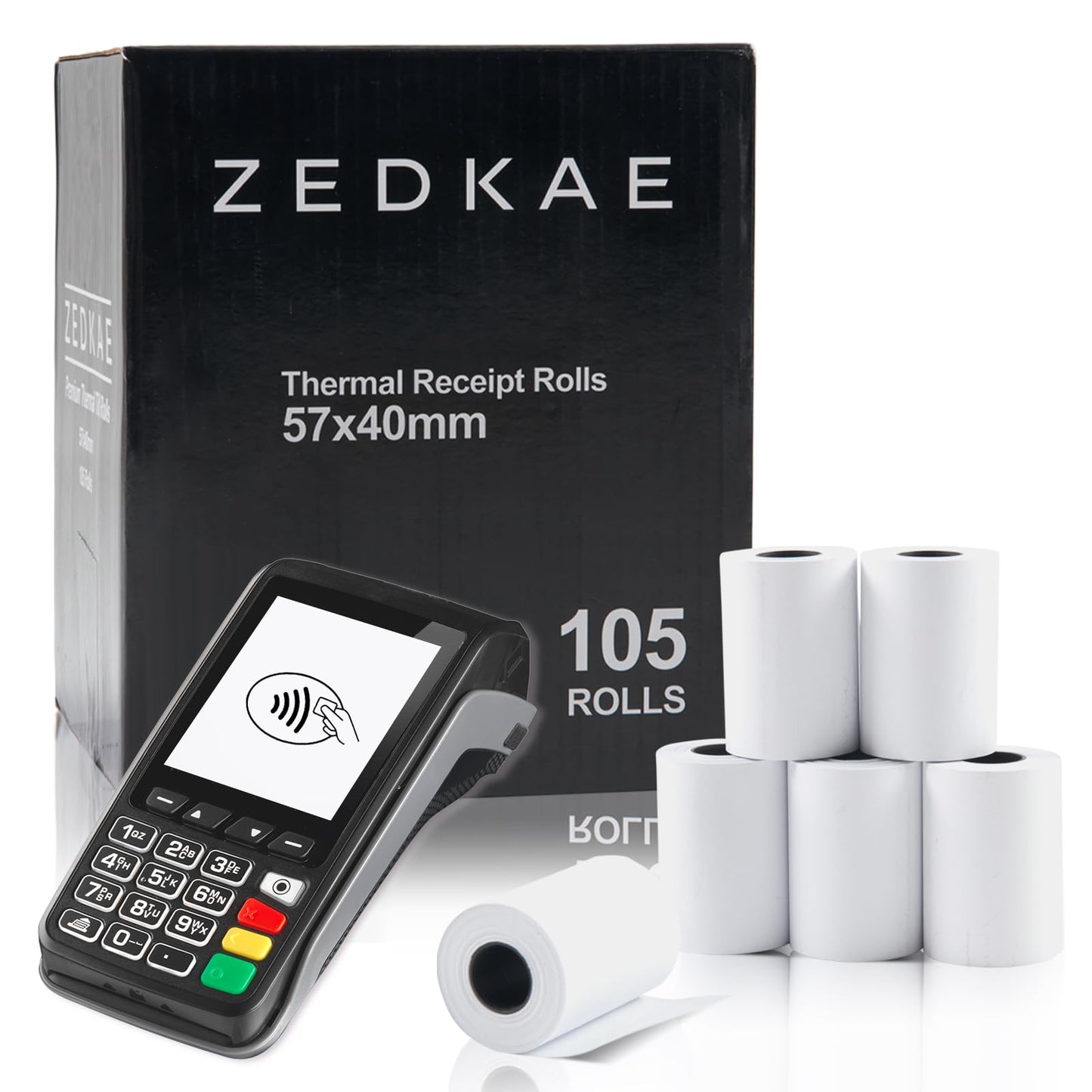 ZEDKAE 57 x 40mm Thermal Till Rolls for PDQ Credit Card Machines | Card Receipt Paper Rolls (Pack of 25)