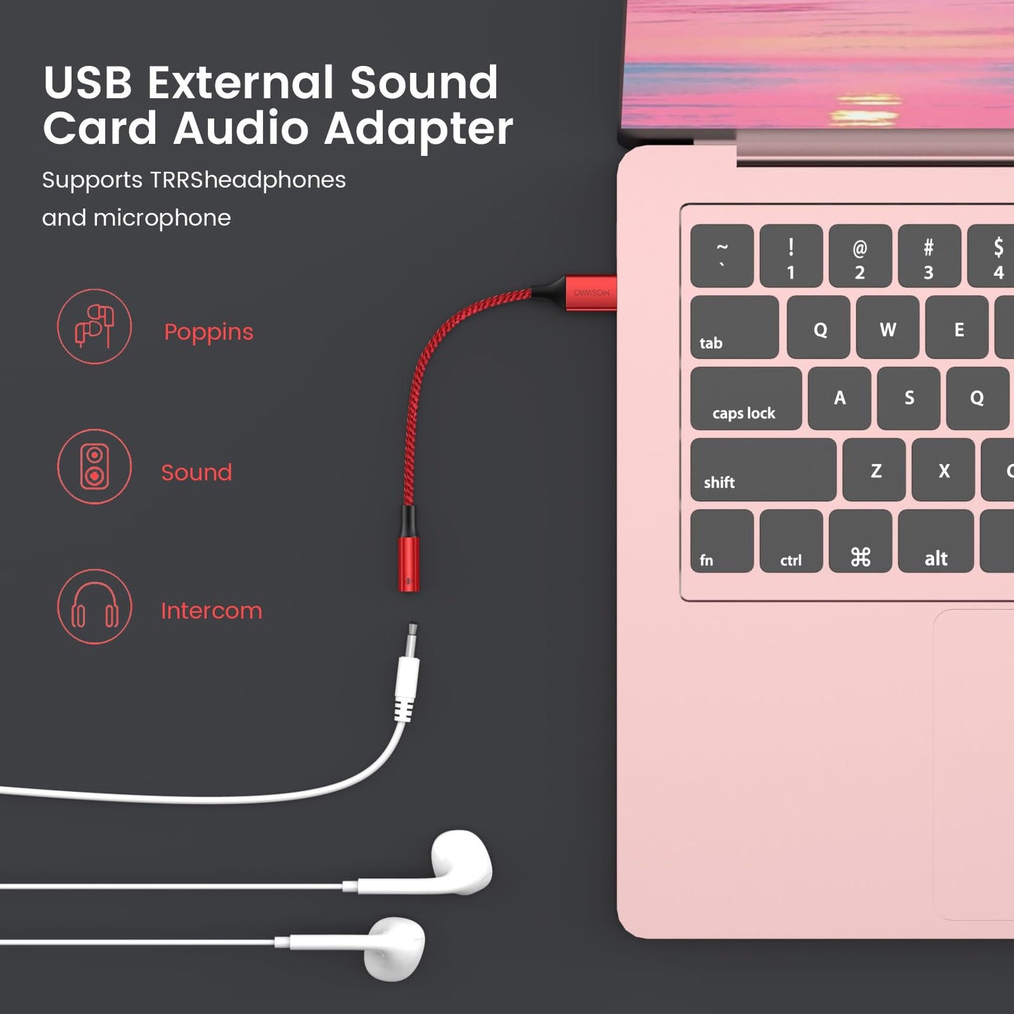 MOSWAG USB to 3.5mm Jack Audio Adapter,External Sound Card USB-with 3.5mm Aux Stereo Converter Compatible with Headset,PC,Laptop,Linux,Desktops