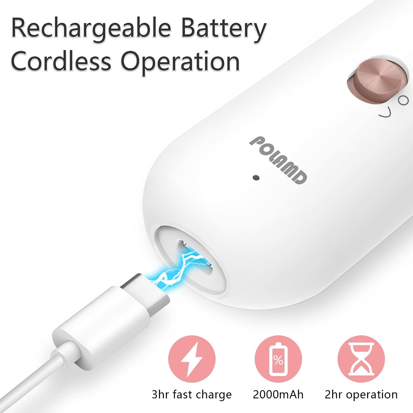 POLAMD Cordless Manicure & Pedicure Set – Rechargeable Electric Nail File with 5 Speeds, LED Light & Durable Attachments for Cuticles and Hard Skin Removal