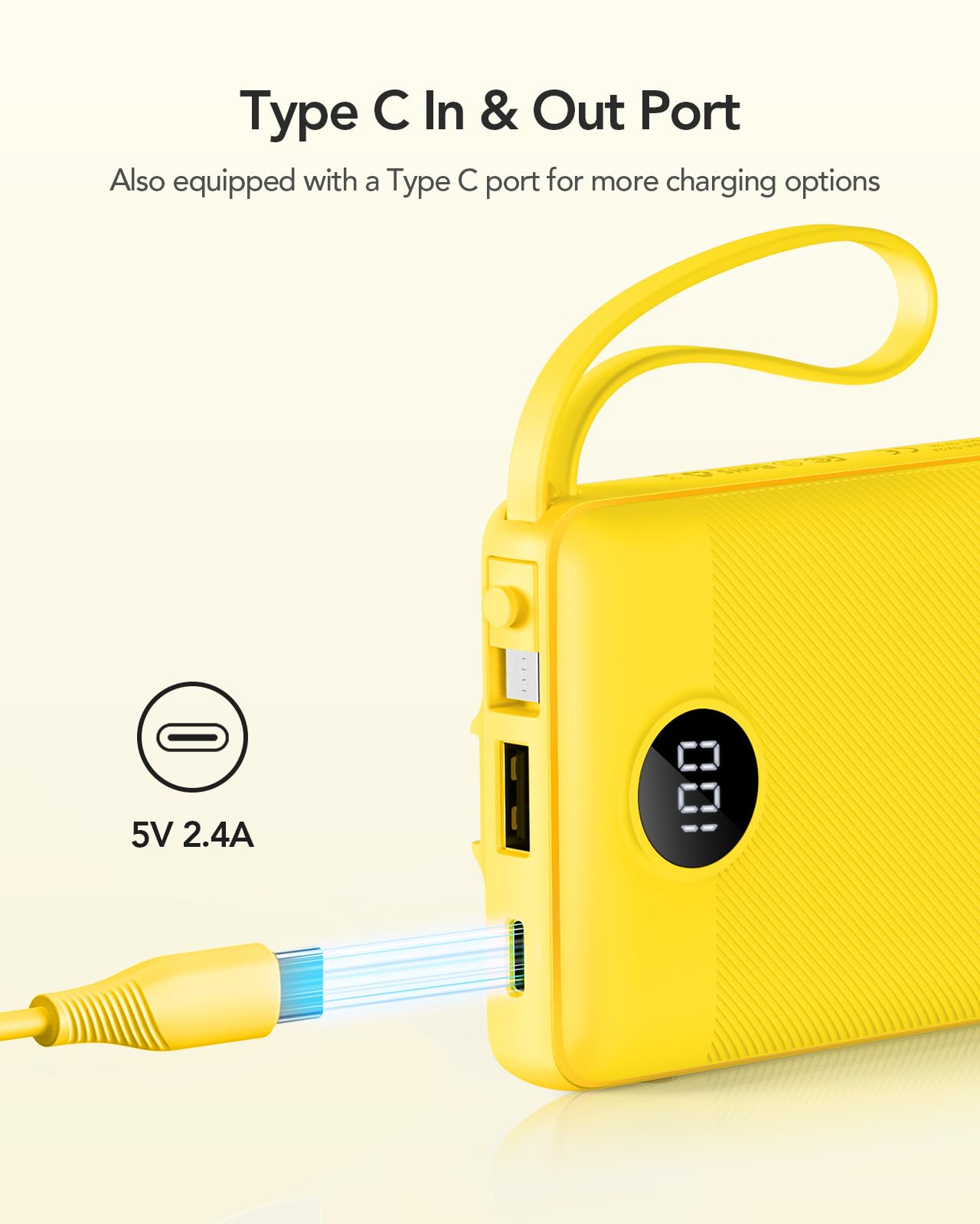 Power Bank With Built in Cables VRURC 10000mAh ,USB C Battery Pack Portable Charger with 5 Outputs 2 Inputs Powerbank LED Display compatible with iPhone 14 13 12 Samsung S21 S20 Xiaomi iPad